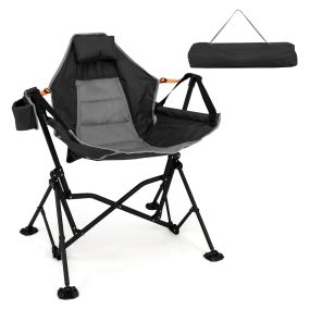 Silla hamaca de camping con respaldo ajustable, reposacabezas y asiento acolchado 88 x 71 x 90 cm negro y gris