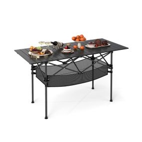 Mesa de camping plegable de aluminio con cesta de malla y bolsa de transporte 119 x 55 x 69 cm negro