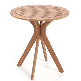 Mesa Bistro Exterior Mesa Redonda de Acacia para Patio con Superficie Ranurada Base en Forma de X Mesa Pequeña para Comedor de 70cm Natural