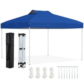 Carpa plegable de patio con bolsa de transporte, cuerdas, estacas y techo ventilado 295 x 295 cm azul