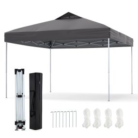 Carpa plegable de patio con bolsa de transporte, cuerdas, estacas y techo ventilado 295 x 295 cm gris