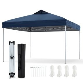 Carpa plegable de patio 295 x 295 cm azul oscuro con bolsa, cuerdas, estacas y techo ventilado