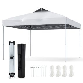 Carpa plegable de patio 295 x 295 cm blanca con bolsa, cuerdas y estacas, techo ventilado