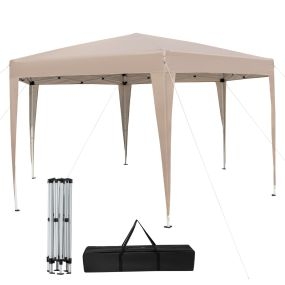 Carpa plegable hexagonal 400 x 348 cm para exteriores con altura ajustable y patas vestidas caqui