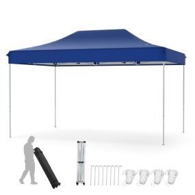 Pabellón plegable 300 x 445 cm azul con bolsa de transporte, 4 cuerdas y 8 estacas