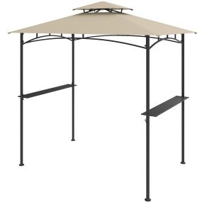 Gazebo para Parrilla 242 x 150 cm Carpa Plegable Exterior de Techo Doble con 2 Estantes 6 Ganchos Estructura Metálica Beige
