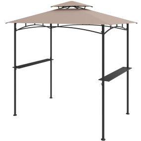 Gazebo para Parrilla 242 x 150 cm Carpa Plegable Exterior de Techo Doble con 2 Estantes 6 Ganchos Estructura Metálica Marrón