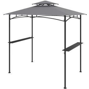 Gazebo para Parrilla 242 x 150 cm Carpa Plegable Exterior de Techo Doble con 2 Estantes 6 Ganchos Estructura Metálica Carpa para BBQ Gris