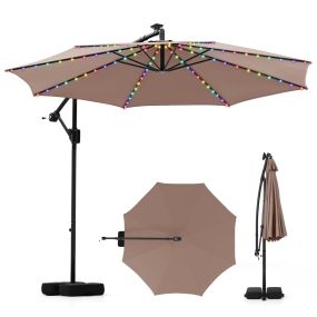 Sombrilla de Luz 300 x 260 cm con Base Iluminación LED 9 Modos Ajuste Fácil de Inclinación Rotación de 360°-Café