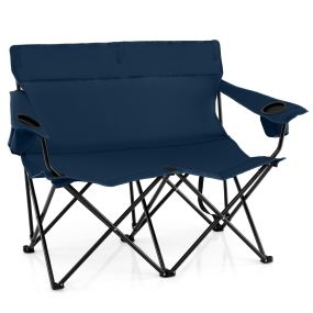 Silla de camping 2 plazas con portavasos, reposabrazos y bolsa de transporte azul