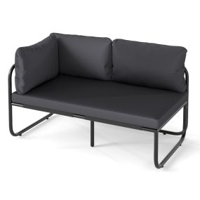 Sofá Jardín Exterior de 2 Plazas y Almohadillas Extraíbles Reposabrazos Laterales Marco de Metal 116 x 65 x 59 cm Gris y Negro