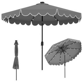 Sombrilla solar de patio 300 cm con 24 luces LED, ventilada, con inclinación, gris