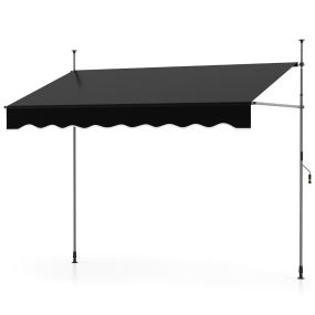 Toldo Retráctil Manual 2,5 m x 180 cm Sombra de Exterior Ajustable sin Perforación con Manivela para Patio Balcón Jardín Negro