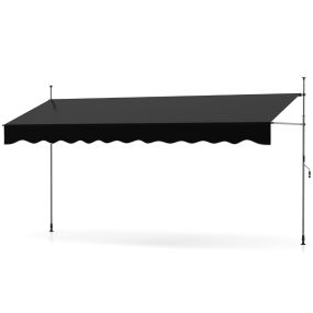 Toldo Retráctil Manual 4 m x 180 cm Sombra de Exterior Ajustable sin Perforación con Manivela para Patio Balcón Jardín Negro