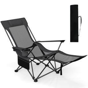 Silla de camping reclinable con reposapiés extraíble y respaldo ajustable gris