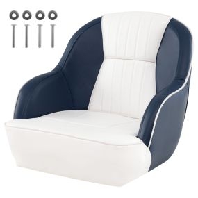 Asiento para barco con cojín acolchado y brazos curvos azul y blanco, hasta 150 kg