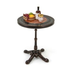 Mesa de Comedor Redonda de Patio con Textura Tallada y Superficie Pintada para Jardín Junto a la Piscina 60,5 x 60,5 x 73 cm Bronce