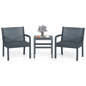 Conjunto de Muebles de Patio de 3 Piezas Conjunto de Conversación al Aire Libre con 2 Sillón de Ratán y Mesa Auxiliar de Ratán PP Gris