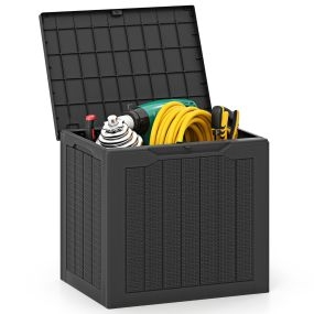 Caja de Almacenamiento de Exterior de 96 L con Tapa con Cerradura y Textura de Ratán Tejido Organizador 56 x 41 x 50,5 cm Negro