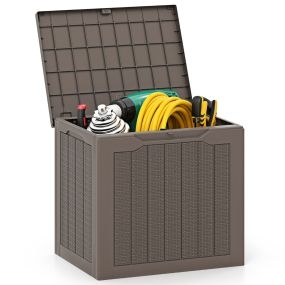 Caja de Almacenamiento de Exterior de 96 L con Tapa con Cerradura y Textura de Ratán Tejido Organizador 56 x 41 x 50,5 cm Marrón