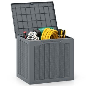 Caja de Almacenamiento de Exterior de 96 L con Tapa con Cerradura y Textura de Ratán Tejido Organizador 56 x 41 x 50,5 cm Gris
