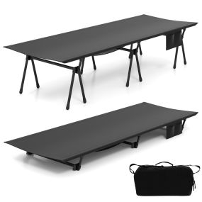 Cama de camping ajustable en altura con patas desmontables y bolsillos de almacenamiento negro
