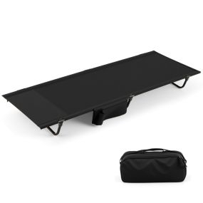 Cama de campamento plegable con bolsa de transporte y bolsillo lateral, 193 x 70 x 18 cm, negro, hasta 150 kg