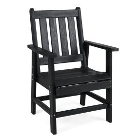 Silla de Comedor de Jardín con Amplios Reposabrazos Asiento y Respaldo de Listones para Salón Gazebo 61 x 61,5 x 95 cm Negro