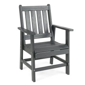 Silla de Comedor de Jardín con Amplios Reposabrazos Asiento y Respaldo de Listones para Salón Gazebo 61 x 61,5 x 95 cm Gris