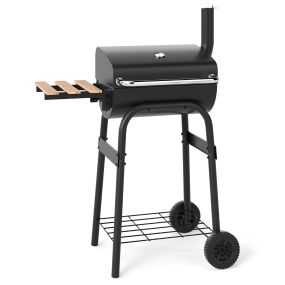 Parrilla de carbón portátil para exterior con mesa lateral plegable, termostato y estante negro