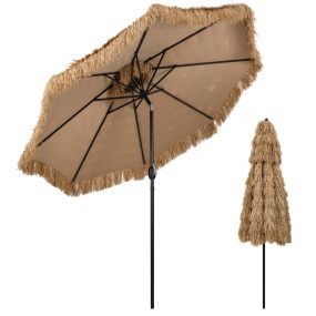 299 cm Sombrilla de Techo Tiki Sombrilla de Playa de Estilo Hawaiano con Manivela Fácil Ajuste de Inclinación Tapa Ventilada 8 Varillas
