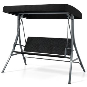 Columpio de Porche para 3 Personas con Toldo y Respaldo de Asiento de Ratán Sombra Ajustable para Patio Jardín 118 x 192 x 165 cm Negro