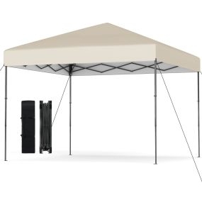 Gazebo plegable con bolsa de transporte, altura ajustable en 3 posiciones, estacas de tierra, 295 x 295 cm, beige