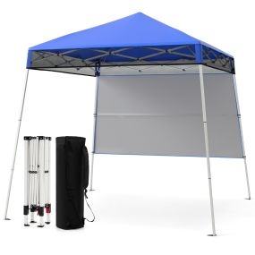 Carpa plegable 182 x 182 cm con 1 pared lateral, patas inclinadas ajustables, azul