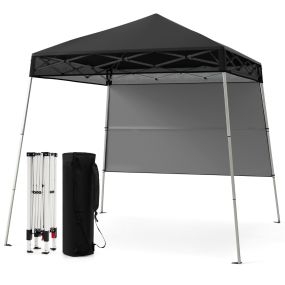 Carpa plegable 182 x 182 cm con 1 pared lateral, patas inclinadas ajustables, negro