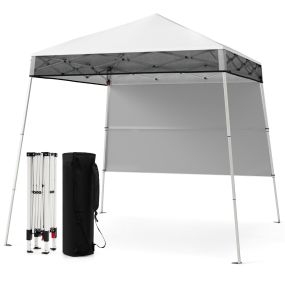 Carpa plegable 182 x 182 cm con 1 pared lateral, patas inclinadas ajustables, blanco