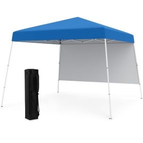 Tienda de camping emergente 300 x 300 cm carpa plegable con pared lateral protección solar azul