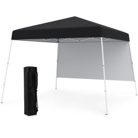 Tienda de camping emergente 300 x 300 cm plegable con pared lateral, protección solar, 4 estacas y marco de metal negro