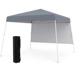 Tienda de camping emergente 300 x 300 cm plegable con pared lateral, protección solar, 4 estacas, metal gris