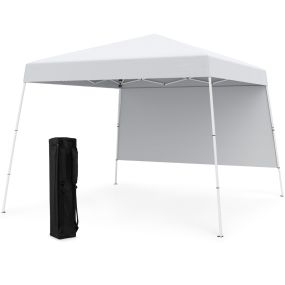 Tienda de camping emergente 300 x 300 cm plegable con pared lateral, protección solar, 4 estacas, metal blanco