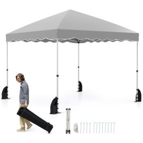 Tienda de campaña plegable portátil gris 300 x 300 x 266-286 cm con 8 estacas y 4 anclajes