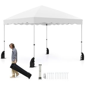 Tienda de campaña plegable portátil 300 x 300 x 266-286 cm blanco con 8 estacas y 4 anclajes