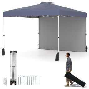 Pabellón portátil de jardín 3 x 3 m con pared lateral y protector solar gris con bolsa enrollable