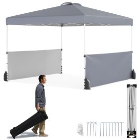 Pabellón emergente 300 x 300 cm gris con 2 paredes laterales, bolsa con ruedas, 8 estacas y 4 anclajes