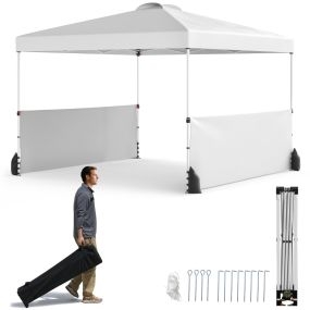 Pabellón emergente 300 x 300 cm con 2 paredes laterales, bolsa con ruedas, 8 estacas y 4 anclajes, blanco