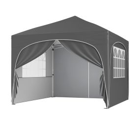 Tienda emergente 3 x 3 m gris con 4 paredes desmontables, 8 estacas, 4 anclajes, 4 sacos de arena, 4 cuerdas y bolsa con ruedas