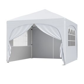 Tienda emergente 3 x 3 m blanca con 4 paredes desmontables, 8 estacas, 4 anclajes, 4 sacos de arena, 4 cuerdas y bolsa con ruedas