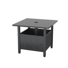 Mesa Auxiliar con Agujero de Sombrilla con 2 Sacos de Arena y Almohadillas Ajustables para Pies para Patio Terraza 55,5 x 55,5 x 48 cm Negro