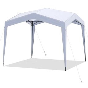 Carpa plegable 302 x 302 cm con bolsa portátil con ruedas, 8 estacas y 4 cuerdas, blanco