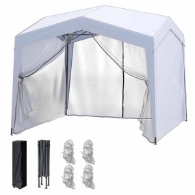 Carpa plegable emergente blanca con 4 paredes laterales de malla, bolsa con ruedas, 8 estacas y 4 cuerdas de viento